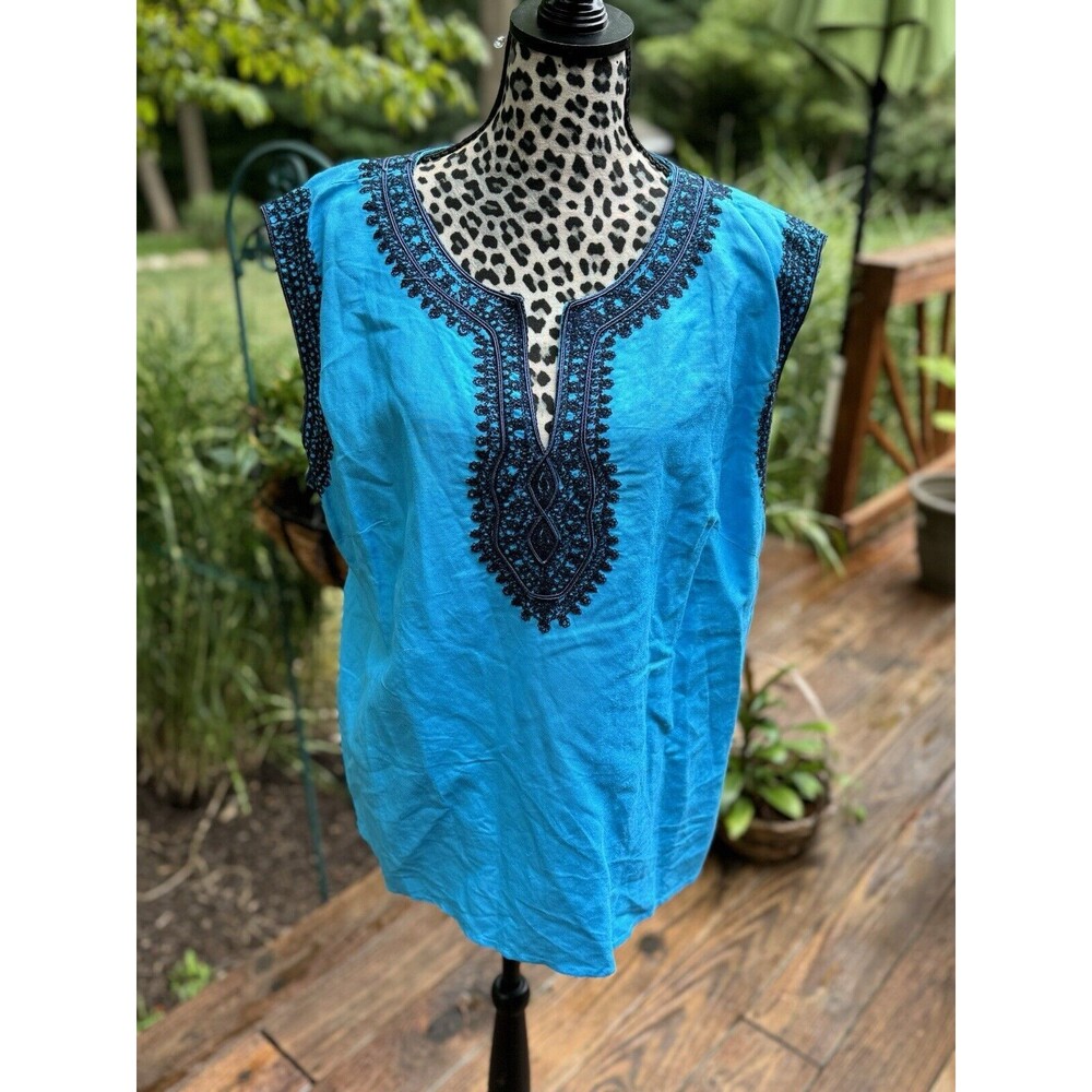 Sherry Taylor Blue Embroidered Sleeveless Tunic Tank Top Women's New Size 3X